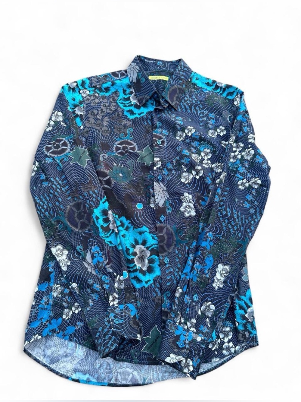 Vintage Versace Jeans Blue All-Over Floral Print Long Sleeve Shirt